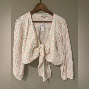 American Eagle Outfitters Striped Crop Top - White and Pink